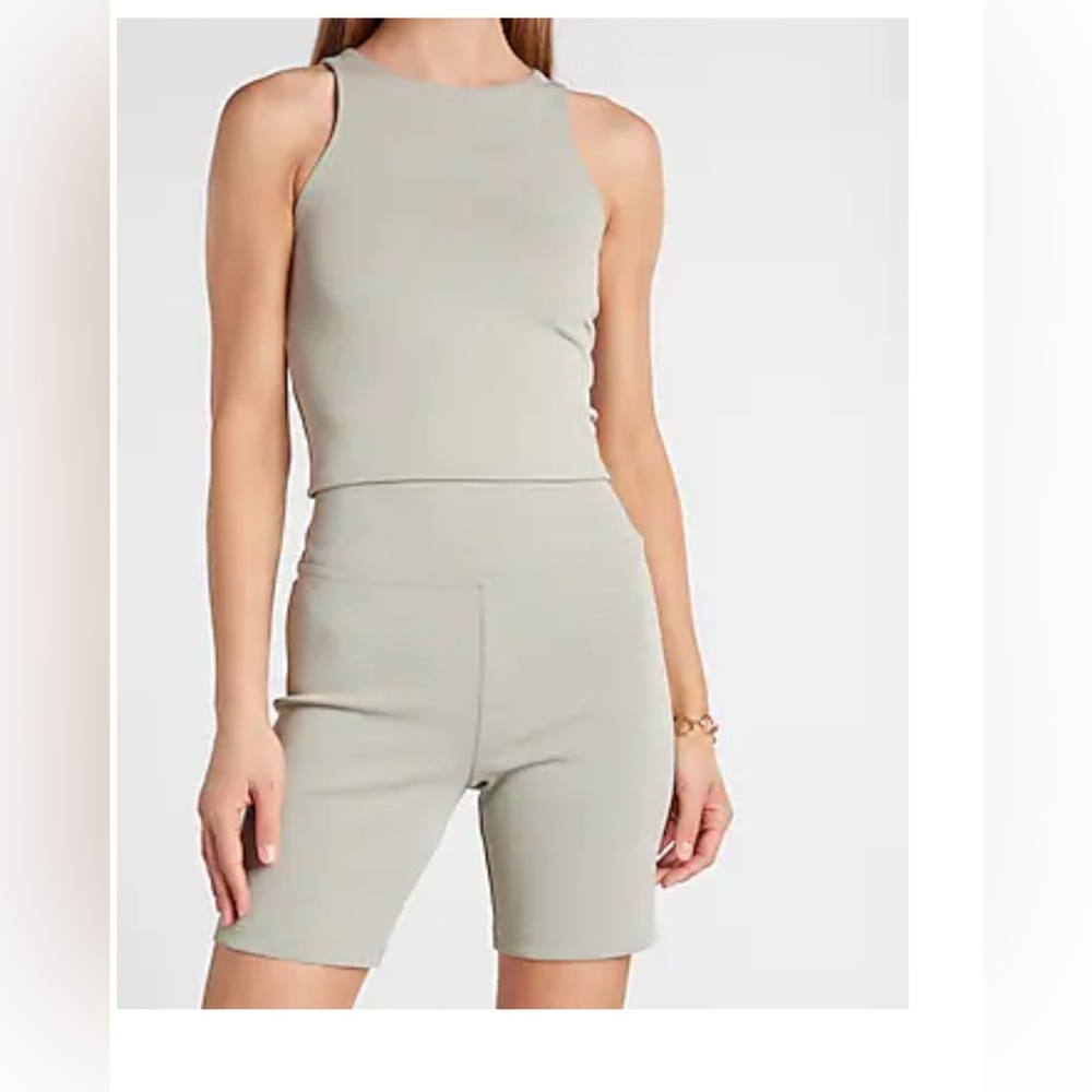 Express body contour high compression cropped high neck tank & biker short